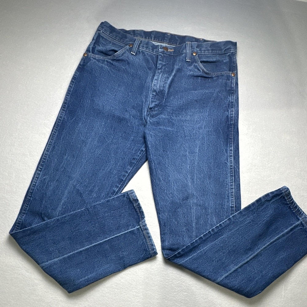 Wrangler Men's Blue Denim Jeans Cowboy Cut Straight 5-Pocket